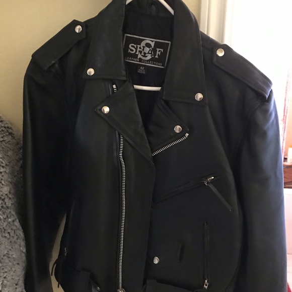 Shaf Black Motorcycle Biker Leather Jacket Men’s Size 42 NWOT Belted - Picture 9 of 14